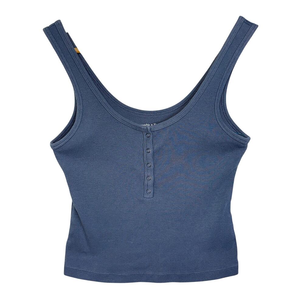 Abercrombie & Fitch Soft AF Rib Blue Ribbed Knit Sleeveless Henley Tank Top Sz S